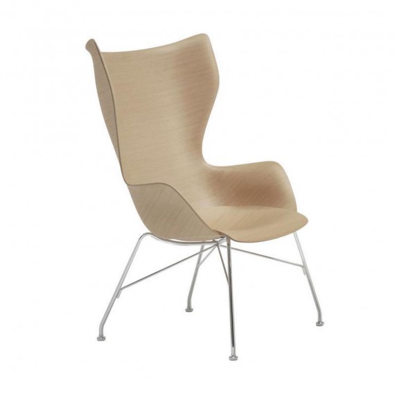 Kartell K/WOOD Hêtre clair pieds chromés 