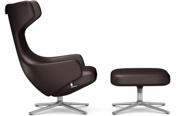 Vitra Grand Repos et Ottoman cuir naturel choco 