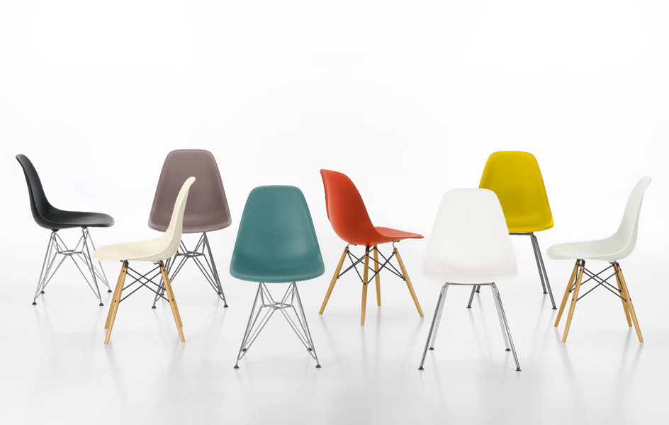 Collection de chaise Eames: un large choix de coloris de coque et de piètements. Design Charles et Ray Eames
