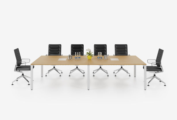 Table de réunion entièrement équipé (passe-câbles, blocs prises, boîtes techniques, câbles d'alimentations)